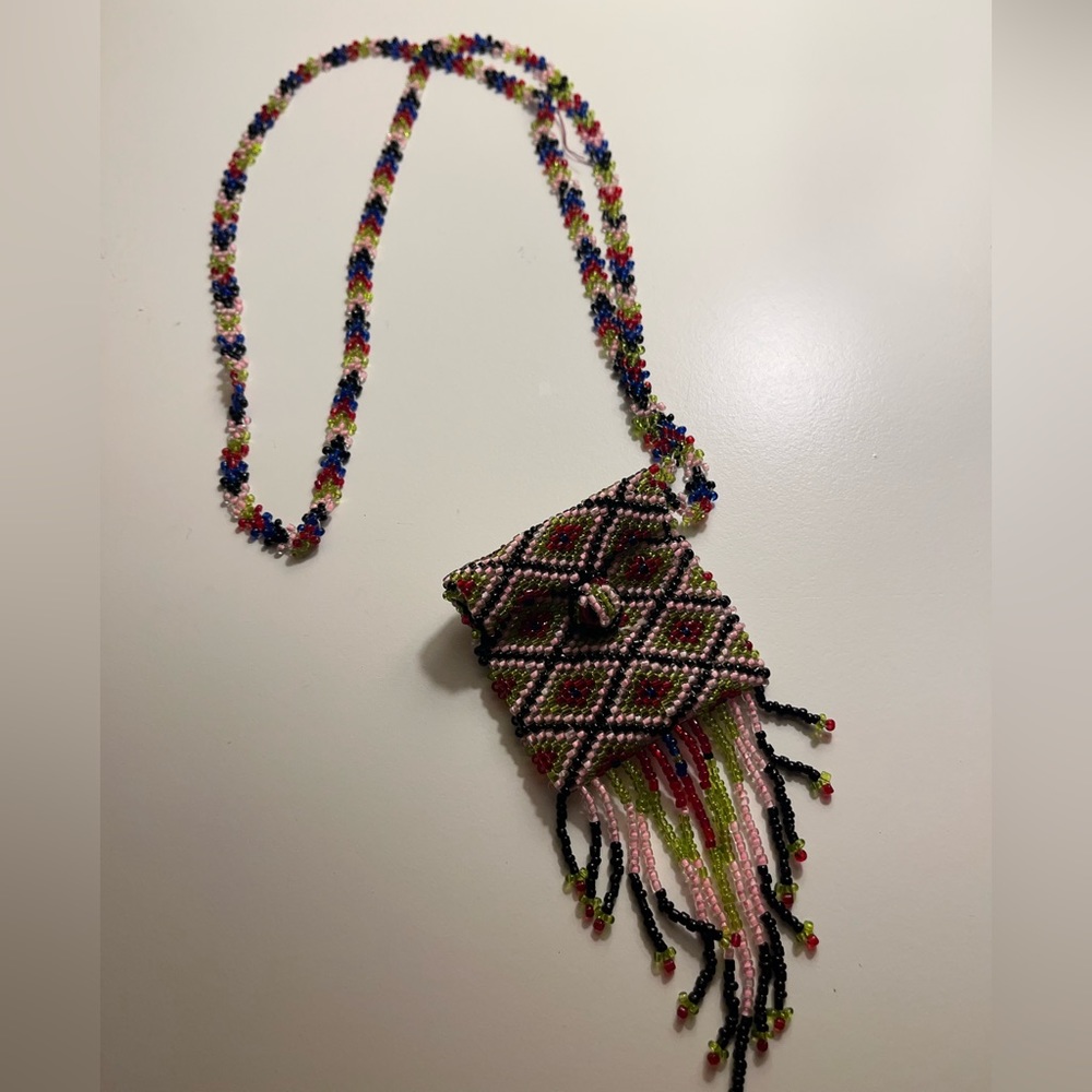 Beaded pouch necklace